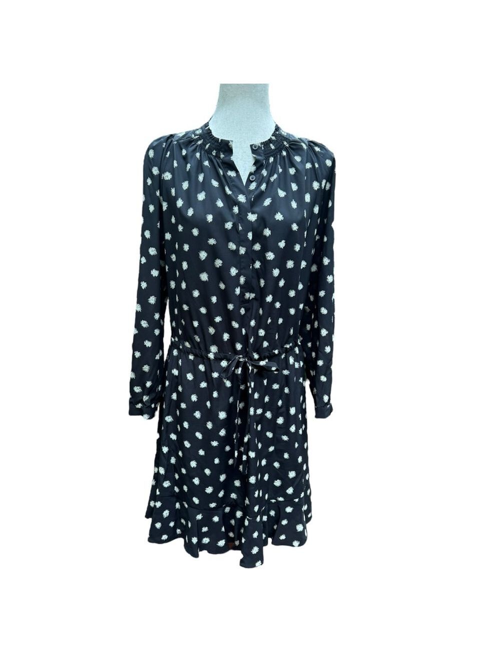 Rebecca Taylor Silk Floral Mini Dress Black White Ruffle Hem Belted Feminine 8 M - Picture 14 of 14